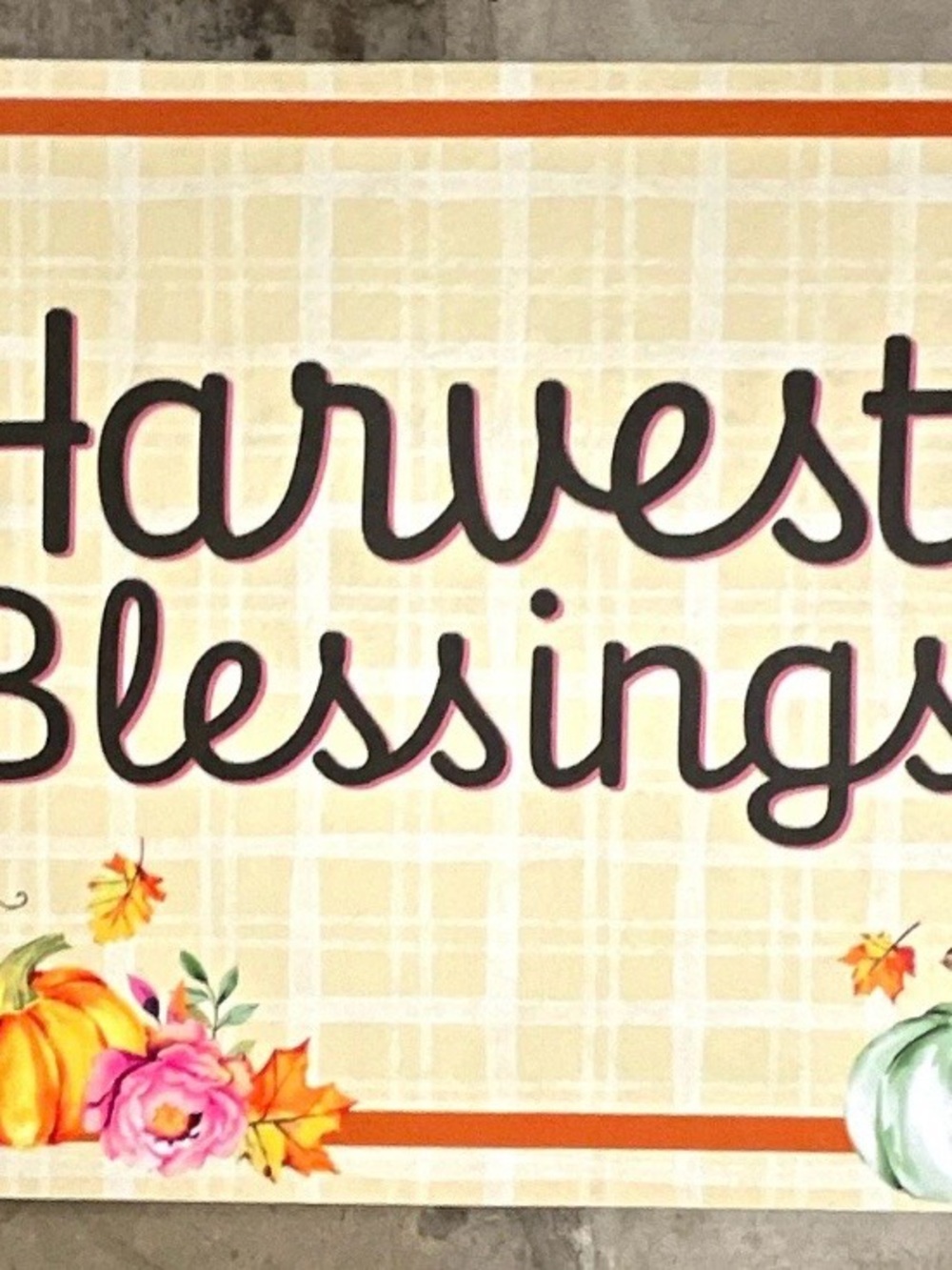 Harvest Blessings Autumn Wall Sign - Pumpkin & Floral Accent